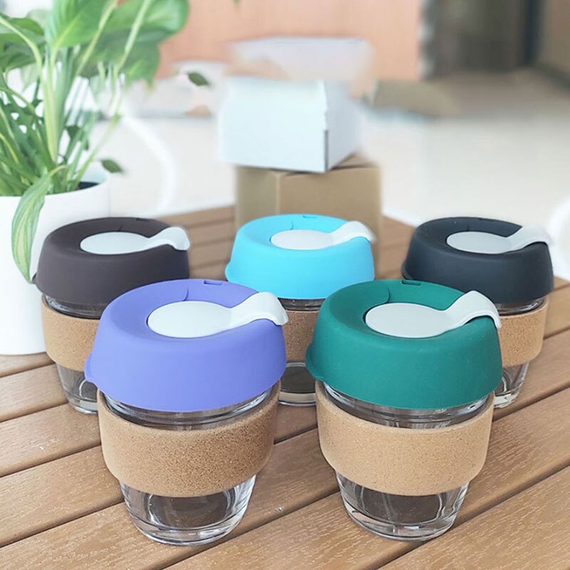 Reise glass krus kaffekopp varmebestandig glass kopp bil vann melk kopp isolasjon sklisikkert deksel glass sett 340ml