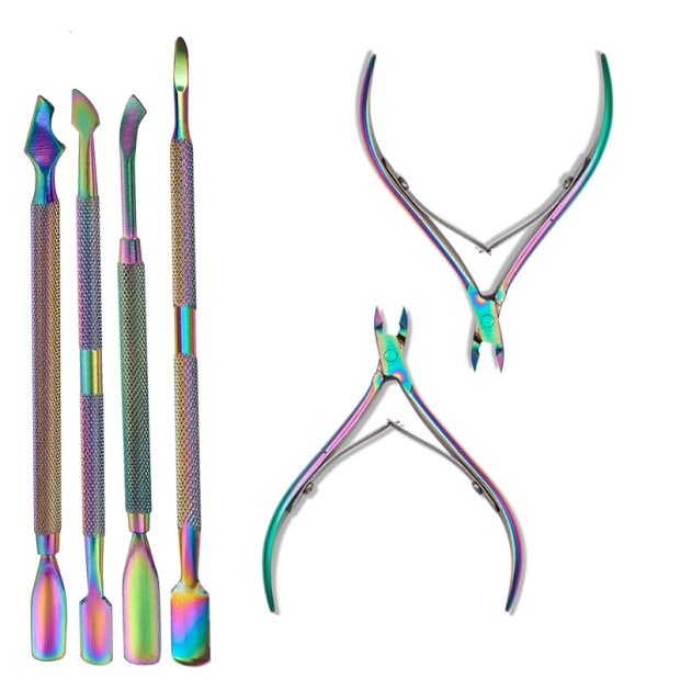 Nail Cuticle Pusher Dual-Ended Chameleon Dode-Skin Remover Rainbow Rvs Manicure Nail Art Tool