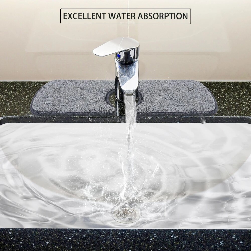 Kitchen Sink Splash Mat With Buttons Faucet Counter Absorbent Mat Sink Splash Guard Microfiber Water Drying Pad For Bathroom