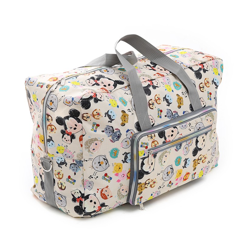 Foldable Travel Bag Women Large Capacity Portable Shoulder Duffle Bag Cartoon Waterproof Luggage Tote Bags with Shoulder Straps: Khaki