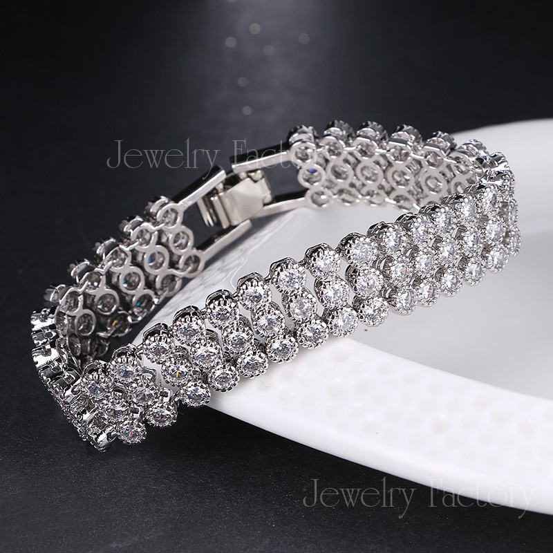 Emmaya Hot Vender Jóias de Luxo Design Único 3 Fileira Forma Redonda AAA + Cubic Zircon Bracelete & Pulseira de Casamento Da Noiva para As Mulheres