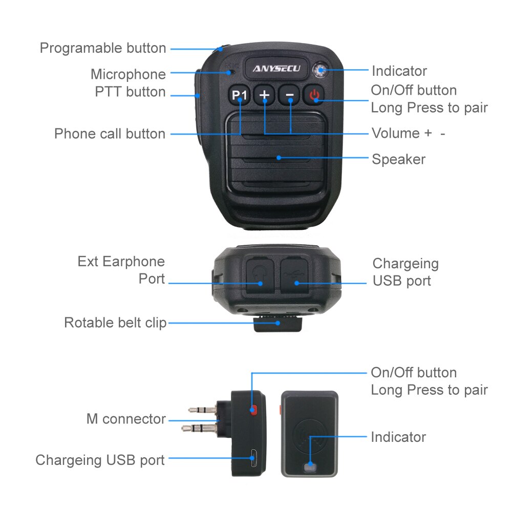 Bluetooth Microphone HB980 K Adaptor or M Adaptor for UV-5R UV-82 Walkie Talkie or TC600 TC620 TC518 two way radio