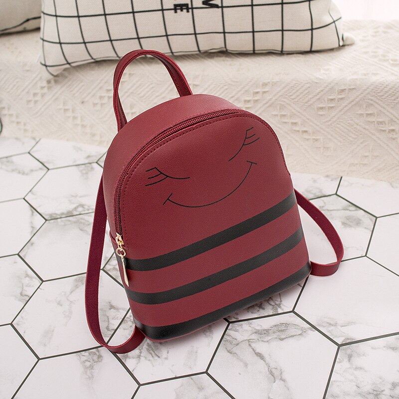 Fille cartables caractère fermeture éclair casque trou sac à dos en bandoulière sacs téléphone portable sac à main: red