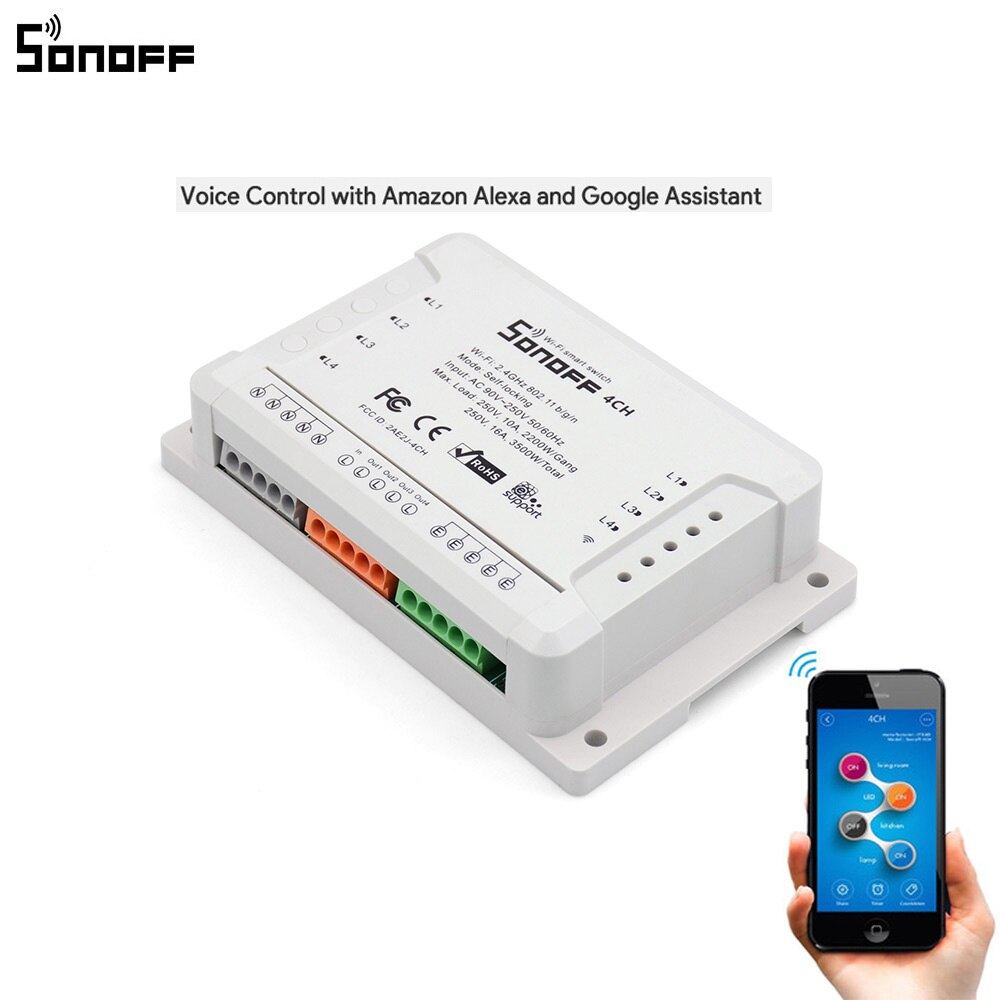 Itead Sonoff 4CH R2 Wifi Schalter 4 Gang 4Way Din-schiene montage auf/off Wifi Drahtlose Fernbedienung Schalter Für Smart Home 10A/2200 Watt