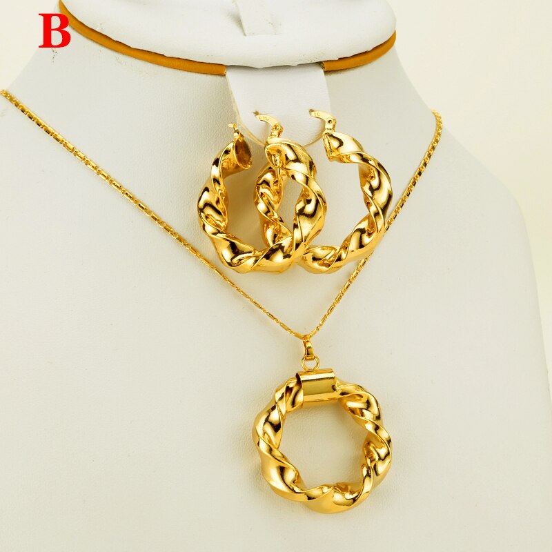 Dubai Gouden Sieraden Afrikaanse Sets Goud Kleur Sieraden Ethiopische Ketting &amp; Oorbellen Voor Israël/Soedan/Arabische/Midden oost Vrouwen
