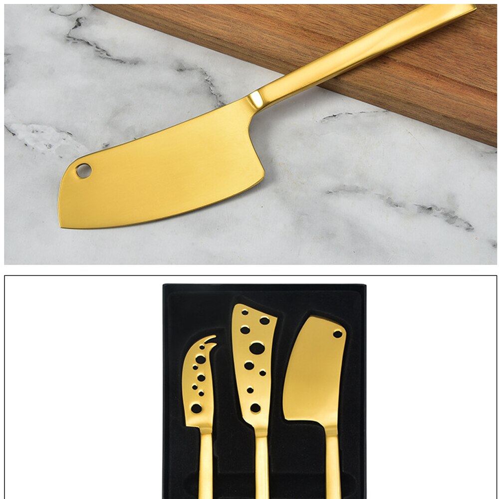 Stainless Steel Cheese Knife Set Gold Color 3pcs/set Cheese Cut Kitchen Cheese Tool