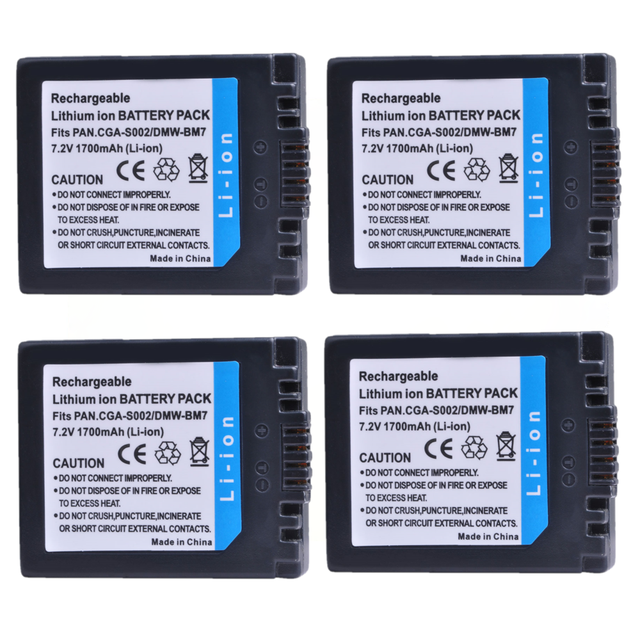 CGA-S002E CGA-S002 DMW-BM7 Battery and Charger for Panasonic CGA S002E S002, Lumix DMC FZ10 FZ20 FZ1 FZ2 FZ3 FZ4 FZ5 FZ15: 4x Battery