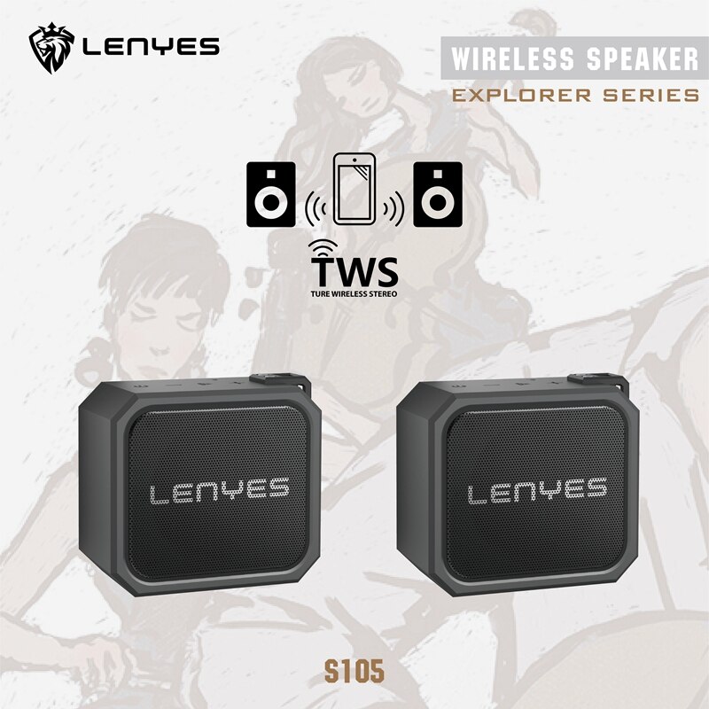 Lenyes 5W Outdoor Woofer TWS Bluetooth Wireless Speaker IPX7 Portable Small Music Player Box TF SD Card Bass Loudspeaker S105