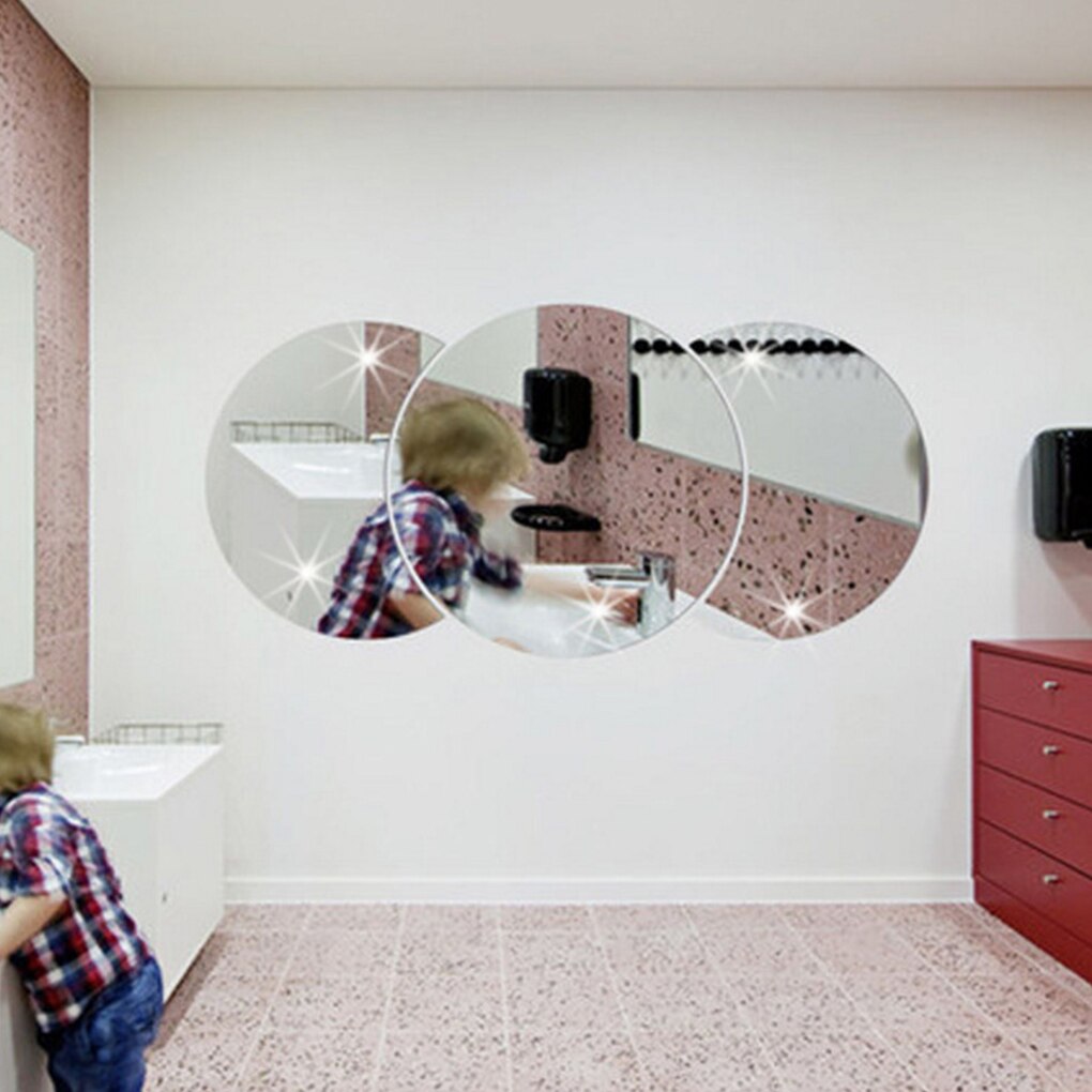 Home DIY Circle Mirror Decals Round 3D Acrylic Mirrored Wall Sticker Living Room Decoration Wallpaper