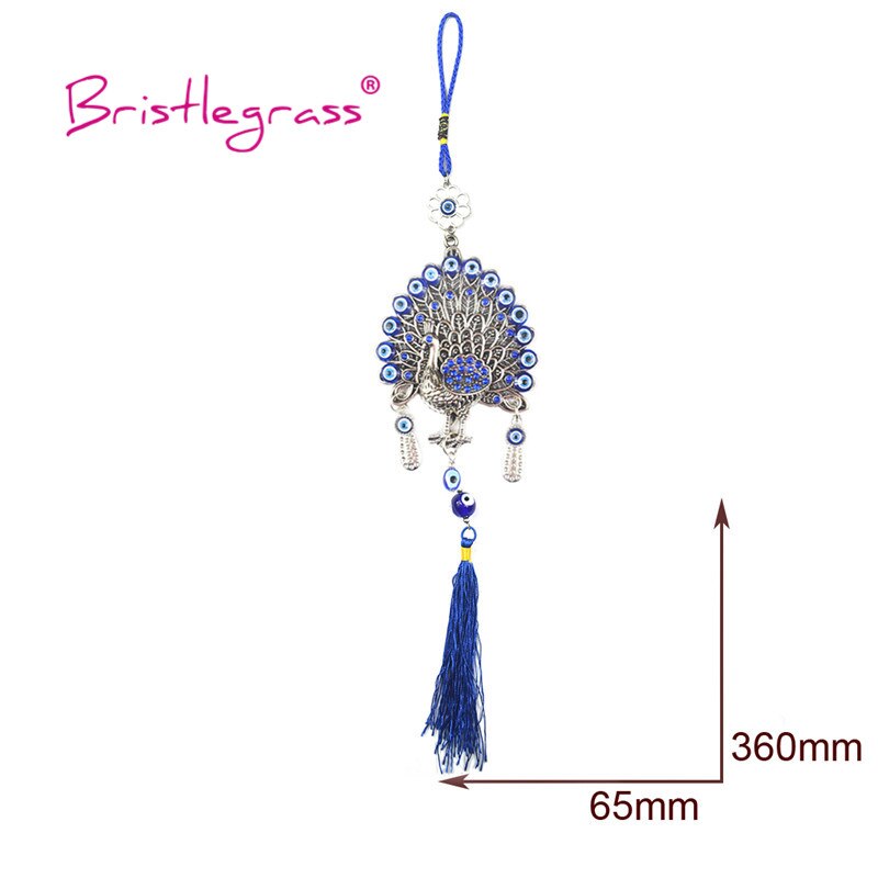 BRISTLEGRASS Turkish Blue Evil Eye Peacock Peafowl Tassel Amulets Lucky Charm Car Wall Hanging Pendant Blessing Protection Decor