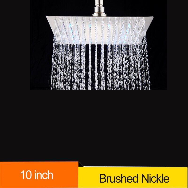 Senlesen Shower Head 12 inch Chrome LED Rainfall Tap 304 Stainless Steel Over-head Shower Sprayer Square Style 10/12/16 inch: nickle 10 inch