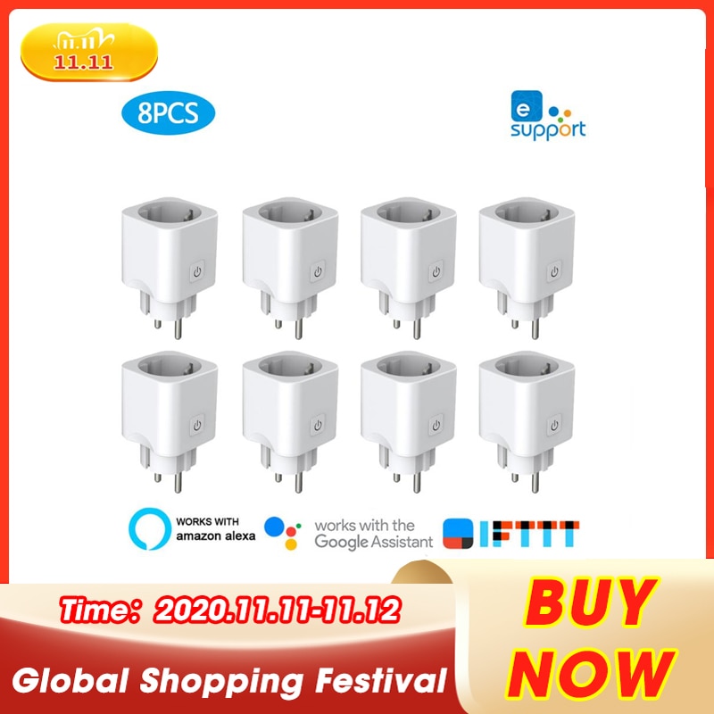 8Pcs/1Pcs Wifi Smart Socket Ewelink Voice Control Met Alexa Google Thuis Mini Ifttt Smart Home Eu plug Draadloze Stopcontact