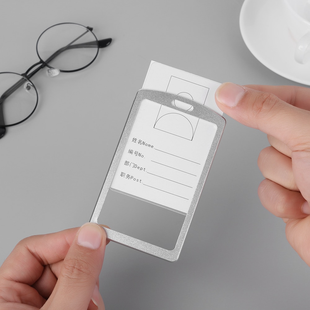 1PC Vertical Aluminum Alloy Work Name Card Holders Business Work Card ID Badge Lanyard Holder Office Accessories