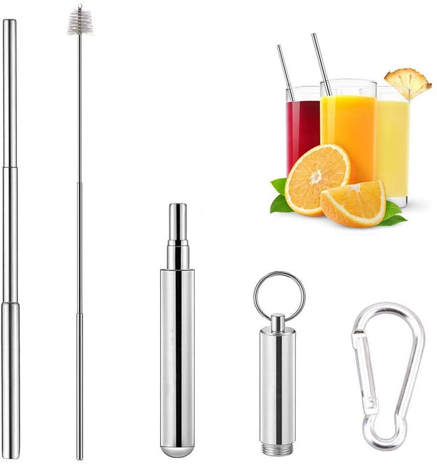 Collapsible Reusable Straw Portable Stainless Steel Telescopic Metal Drinking with Case and Brush for Travel Outdoor