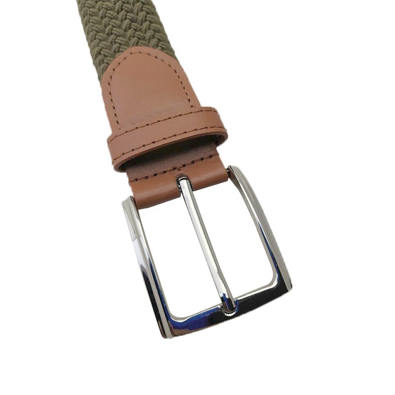 Green Longer Elastic Belts For Men Woven Braided Fabric Comfort Stretch Casual Belts Wide Metal Stretch Canvas Belt