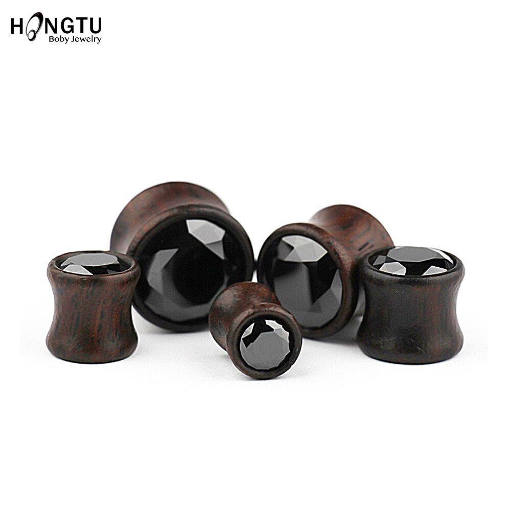 HONGTU 2 uds madera Inlaied de túneles de carne 8-16mm madera oído tapones túneles y cuerpo punk Piercing joyería de las mujeres de los hombres expansores