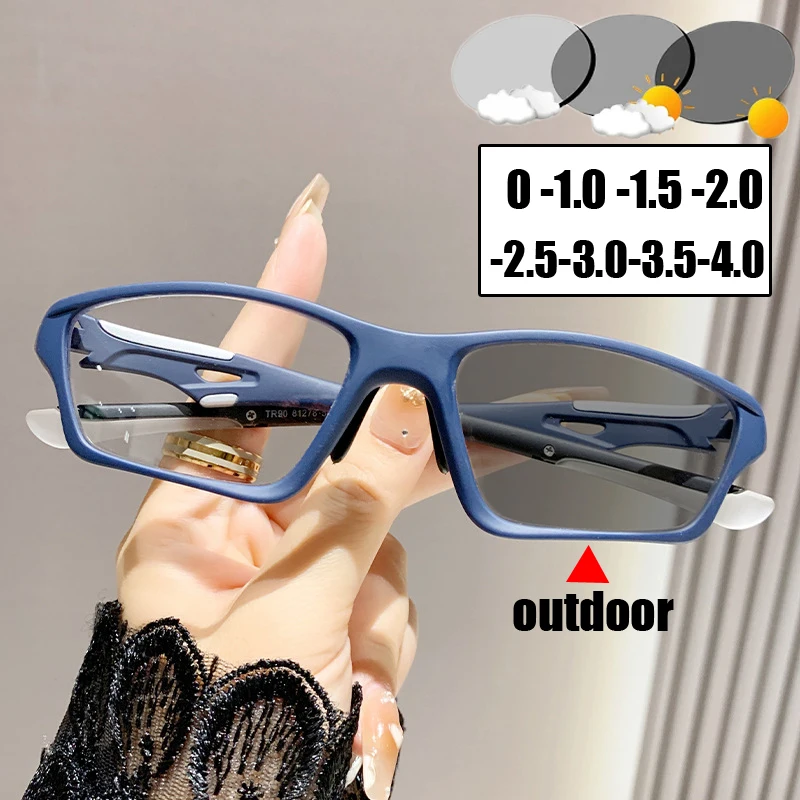 Nueva TR90 gafas deportivas fotocromáticas para miopía Unisex mujeres hombres gafas cuadradas para la vista gafas de sol terminadas dioptrías