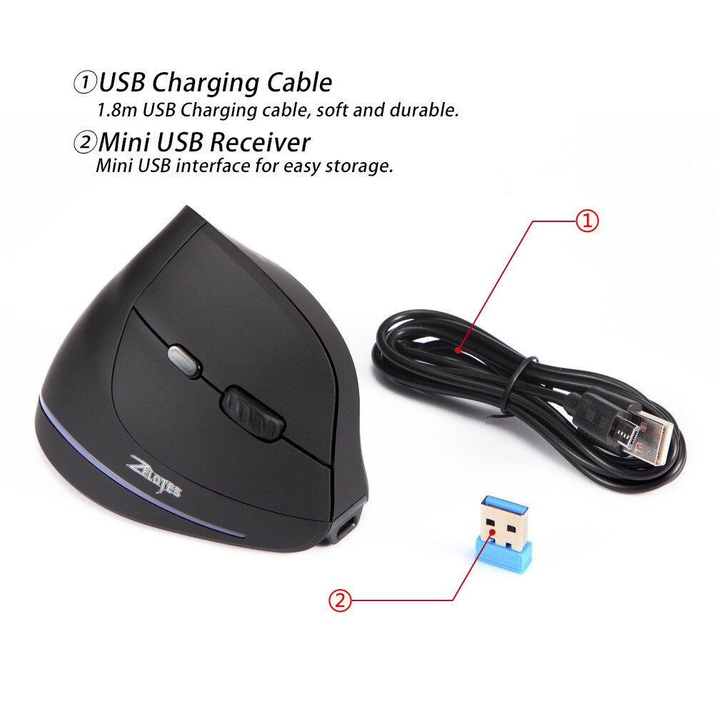 Mouse Raton Zelotes F-35 2.4GHz Vertical Wireless Rechargeable USB 2400DPI 6 Button Gaming Computer Mice For Laptop PC