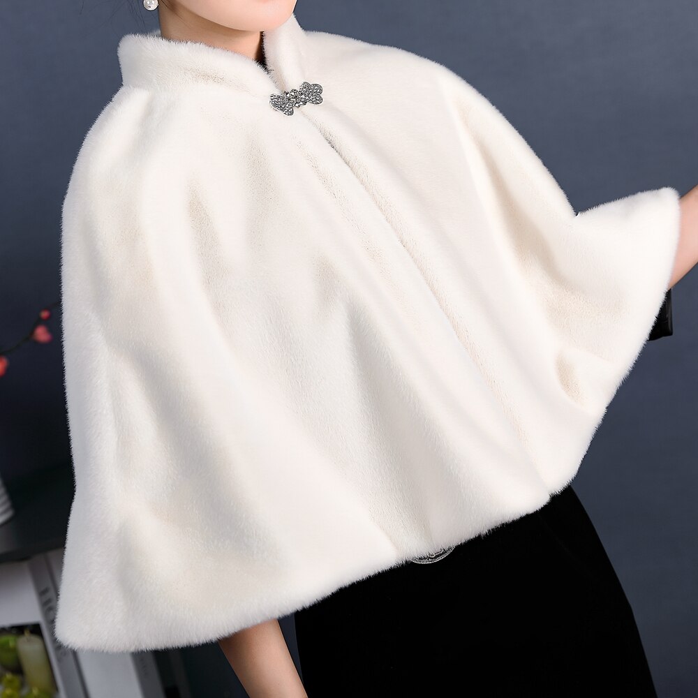 Faux Pelz Party wickeln Winter Warme Braut Bolero Elfenbein Hochzeit Mantel hoch Nacken Hochzeit Braut wickeln Party Kap