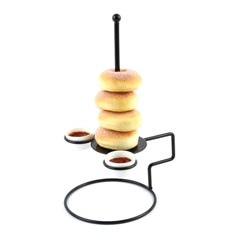 Munk kyckling snack stå rack lökringar med mat dip sås hållare dessert display köksredskap