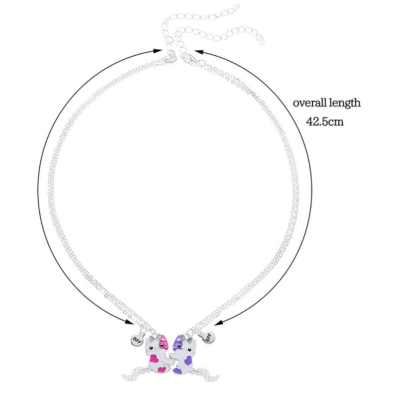 2PCS/Set Cartoon Cat Shape Pendant Chain Best Friends Necklace BFF Friendship Children's Jewelry for Girls