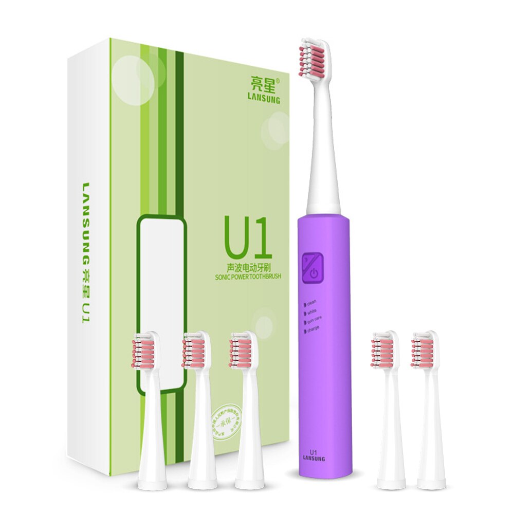 Lansung Schall- Elektrische Zahnbürste Ultra Schall- USB Aufladbare Erwachsene Zahnbürste Clever 4 Zahnbürste Köpfe Austauschbare Bleichen: U1 Violett 6 Kopf