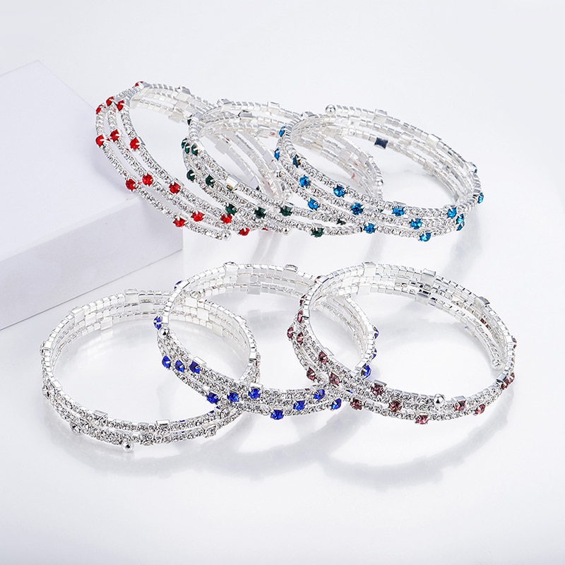 Pulsera de cristal de lujo para mujer, brazalete chapado en oro y plata para novia, pulsera de diamantes de imitación de 7 colores para mujer, de dama de honor para , joyería