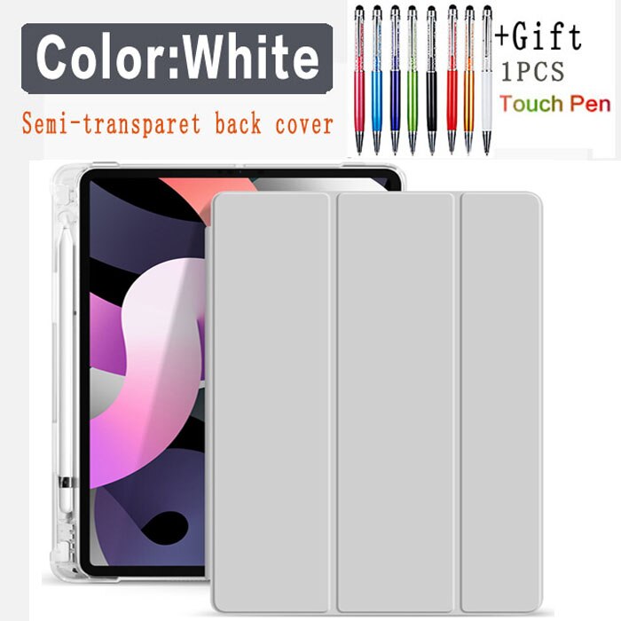 Flip skórzany pokrowiec na iPad Air 4 10.9 2020 przezroczysty futerał na tył z miejscem na długopis do Apple iPad Air 4th Gen stojak na walizkę Funda Capa: White-Air 4