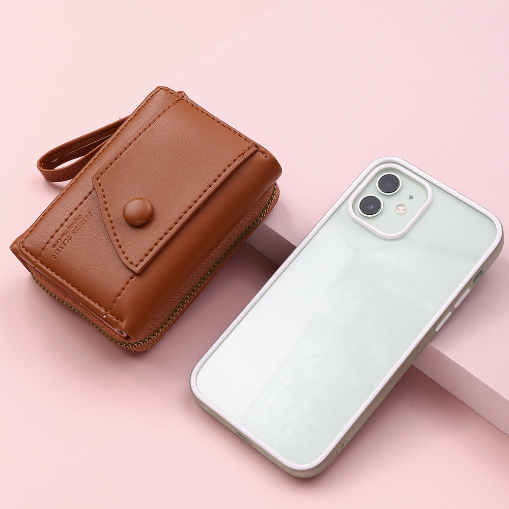 Four Seasons Women's Short Wallet Zipper Tower Buckle Zero Wallet Girl Student Handheld Bag Solid Color Simple Versatile