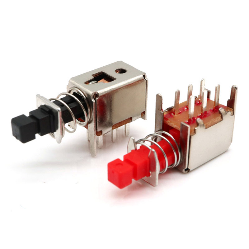 10pcs PS-22F03 Right Angle PCB Latching Push Button Switch with Cap DPDT Double Pole Self/No-Locking Key Power Switches 6Pin A03