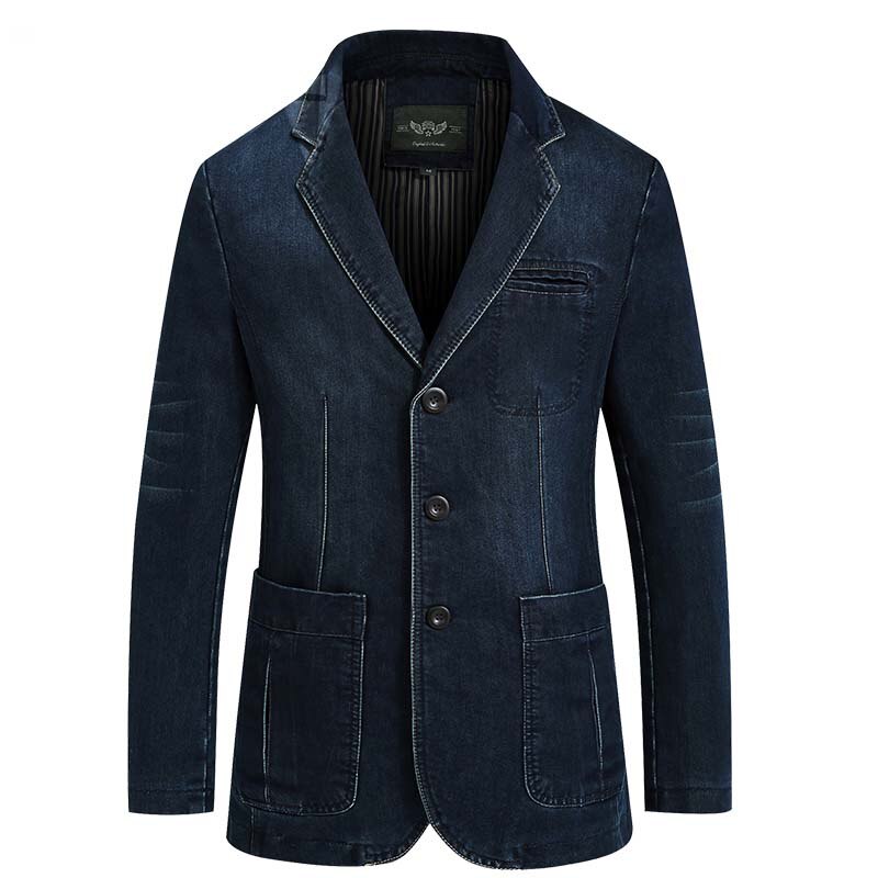 LONMMY Cowboy blazer jeans jacket men 80% Cotton Denim jacket men blazer Suits for men jaqueta Brand-clothing Casual M-4XL: dark blue / 4XL