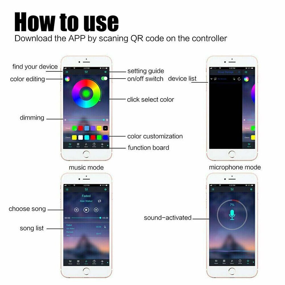 0.5/1/2/3/4/5M Bluetooth RGB LED Strip Light SMD5050 Diode Tape Flexible Neon Ledstrip Ribbon LED Strip USB 5V TV Backlight