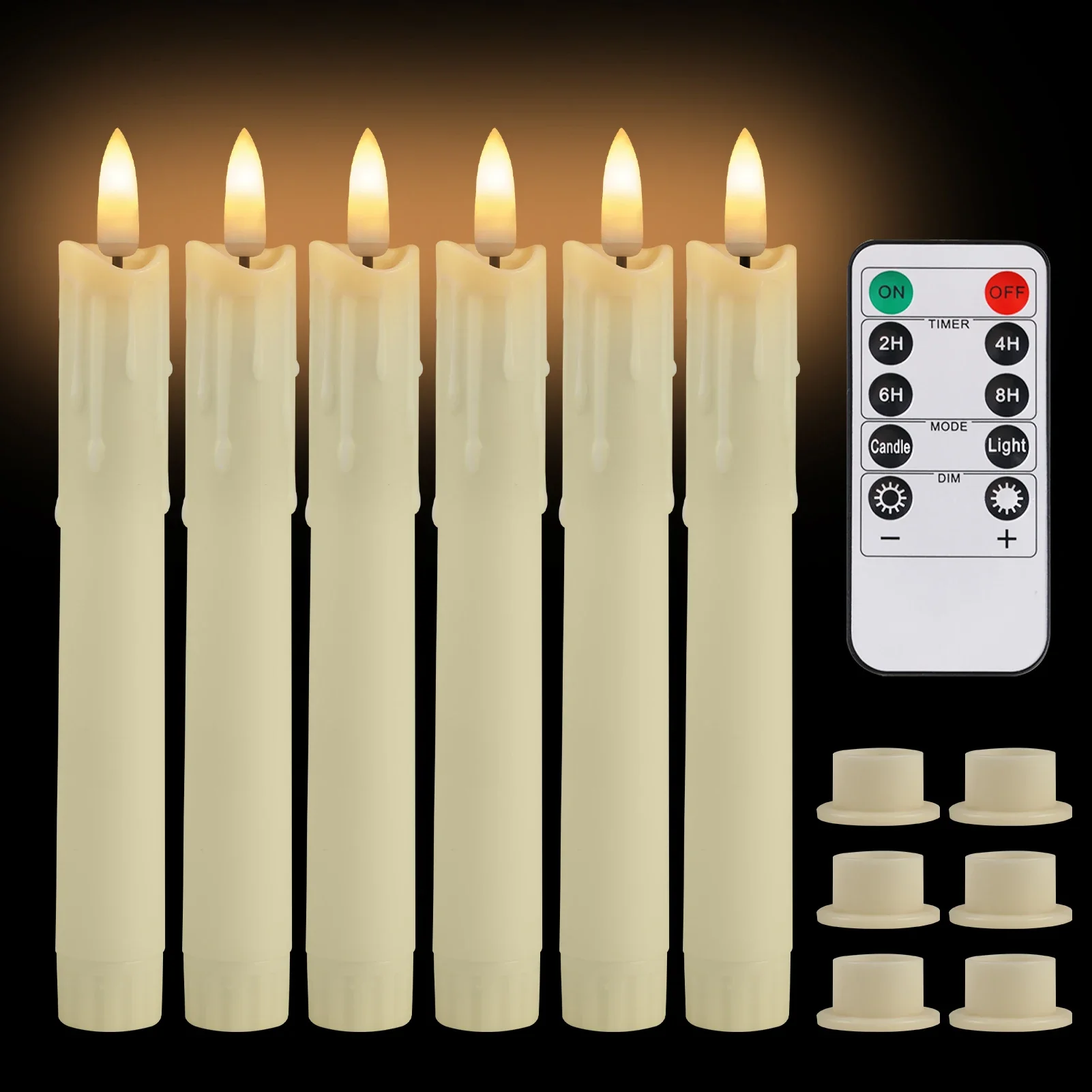 6/18/24Pc 6.6inch LED Flameless Taper Candles with Remote Flickering CandleSticks Plastic Window Candles for Halloween Christmas: changeable / DARK GRAY