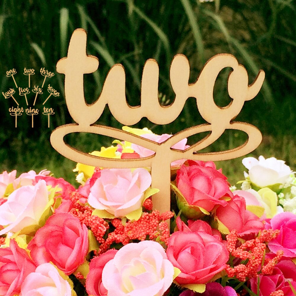 Trä bröllopsbord blomma säte kort tårta topper nummerskyltar en-tio dekorativ digital topper bröllopsfest riktning