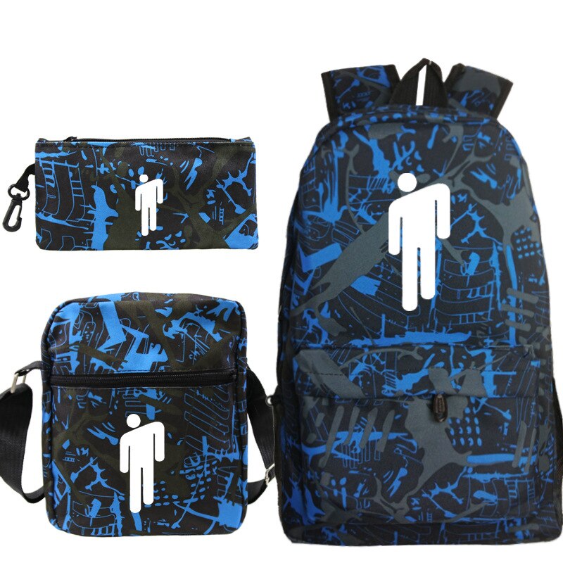 BILLIE EILISH-mochila con estampado de dibujos animados para estudiantes, conjunto de 3 Uds., bolsa de viaje informal Unisex, bolso de hombro: Transparente