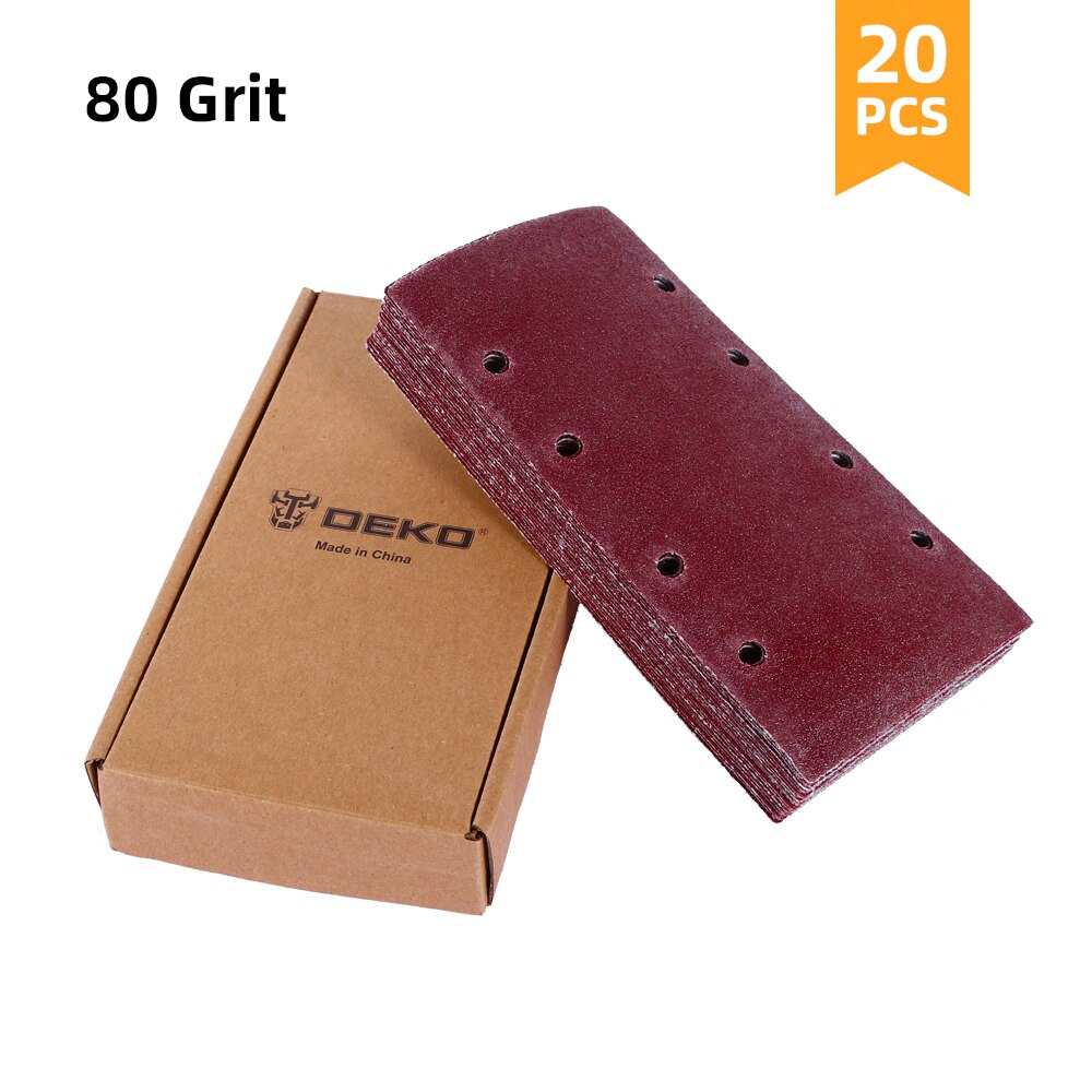 DEKO 20pcs Flat sandpaper, Sanding Paper ,Grit 40-400,Widely used in metal, woodworking for DKFS16Q1: 80 Grit