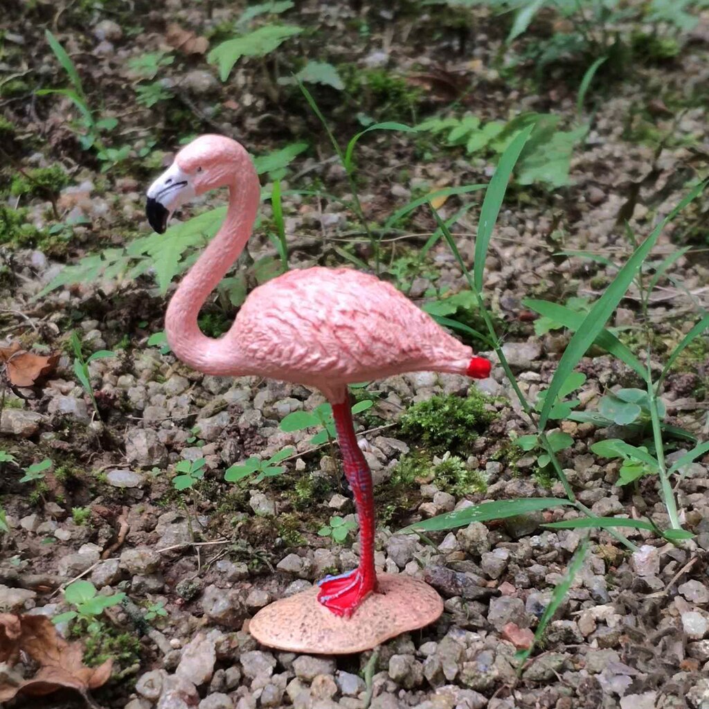 Fuglefigurer, simulation fuglefigurer dyremodel legetøj til boligindretning miniature fe havedekoration ornament børn: Lyserød flamingo