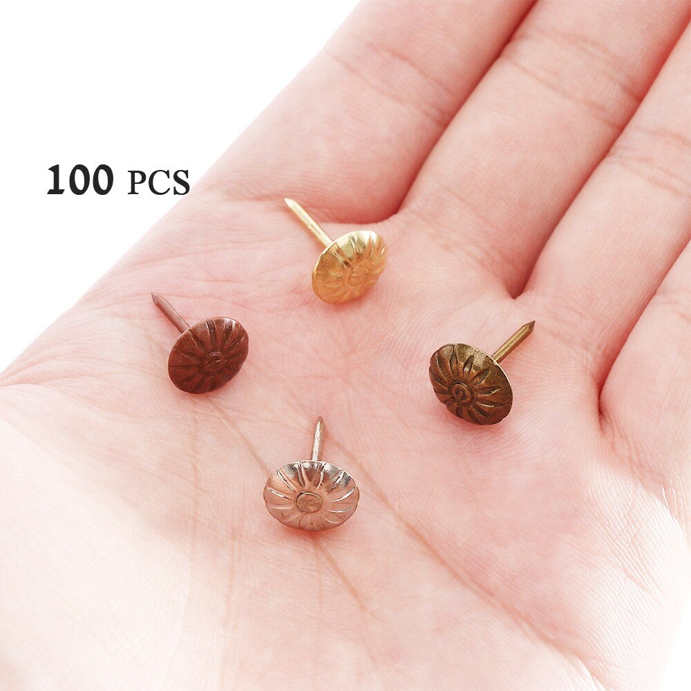 Tachuelas decorativas de latón dorado, caja de para joyería, chinchetas de mesa, herramientas para muebles, carpintería, 11x16mm, 100 Uds.