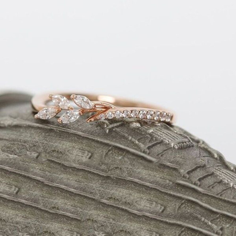 Vrouwen Leaf Crystal Verlovingsringen Vrouwen Eternity Wedding Band Ringen Voor Vrouwelijke Rose Gouden Ringen Sieraden