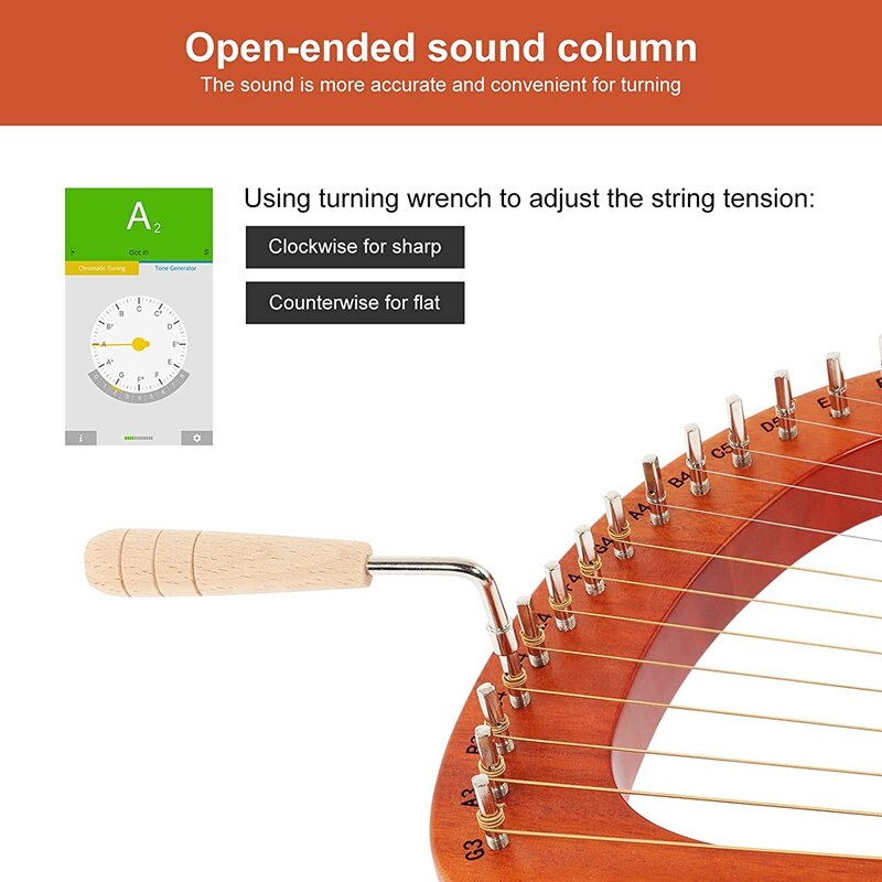 16 leierharfe aus mahagoni mit stimmschlüssel, mini-harfe für kinder und erwachsene, ideal für musikbegeisterte und anfänger.