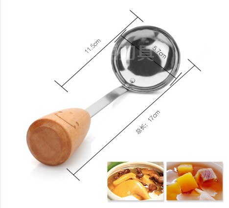UXCELL-utensilios de cocina de acero inoxidable con mango de cara sonriente, cuchara para sopa, cucharón de madera, KX 226, 1 unidad