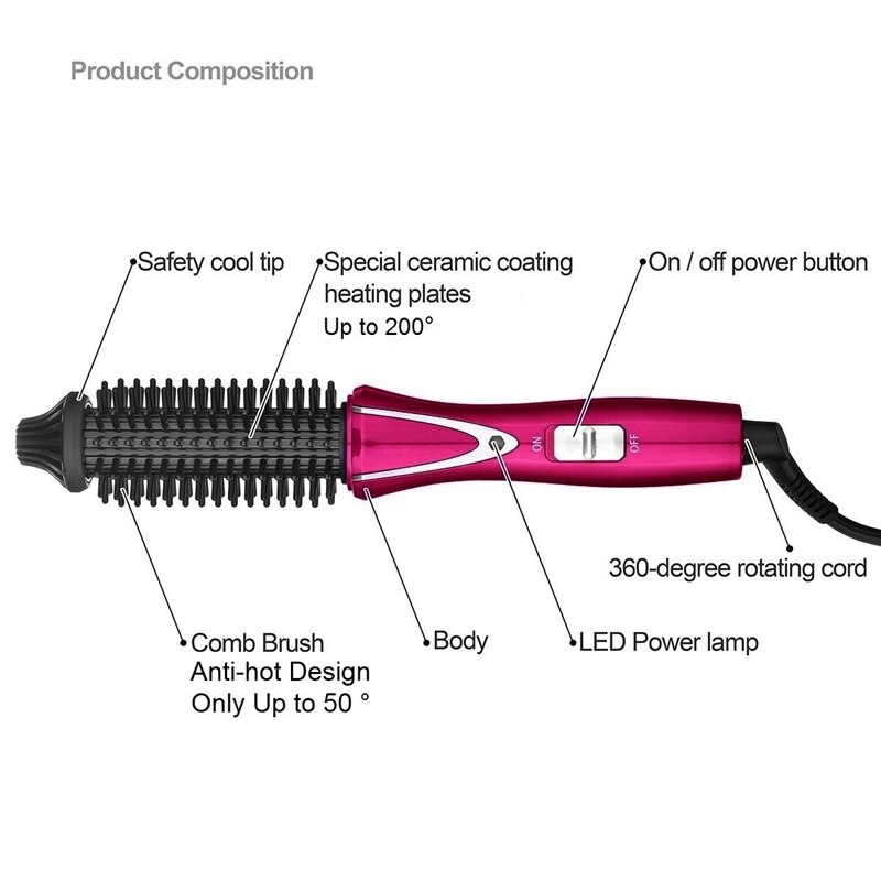 Cooliss brosse baril fer à friser ionique électrique rond brosse chauffante pliable bigoudi lisseur cheveux friser baguette (prise ue)