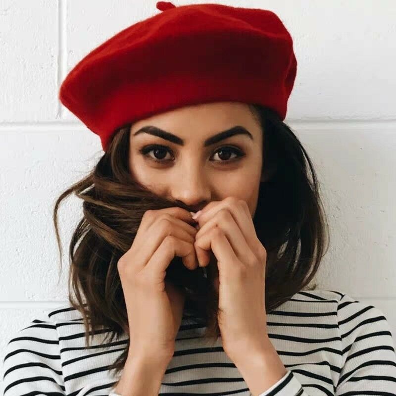 Fransk stil vintage unisex kvinnor män ull varm vanlig basker mössa mössa