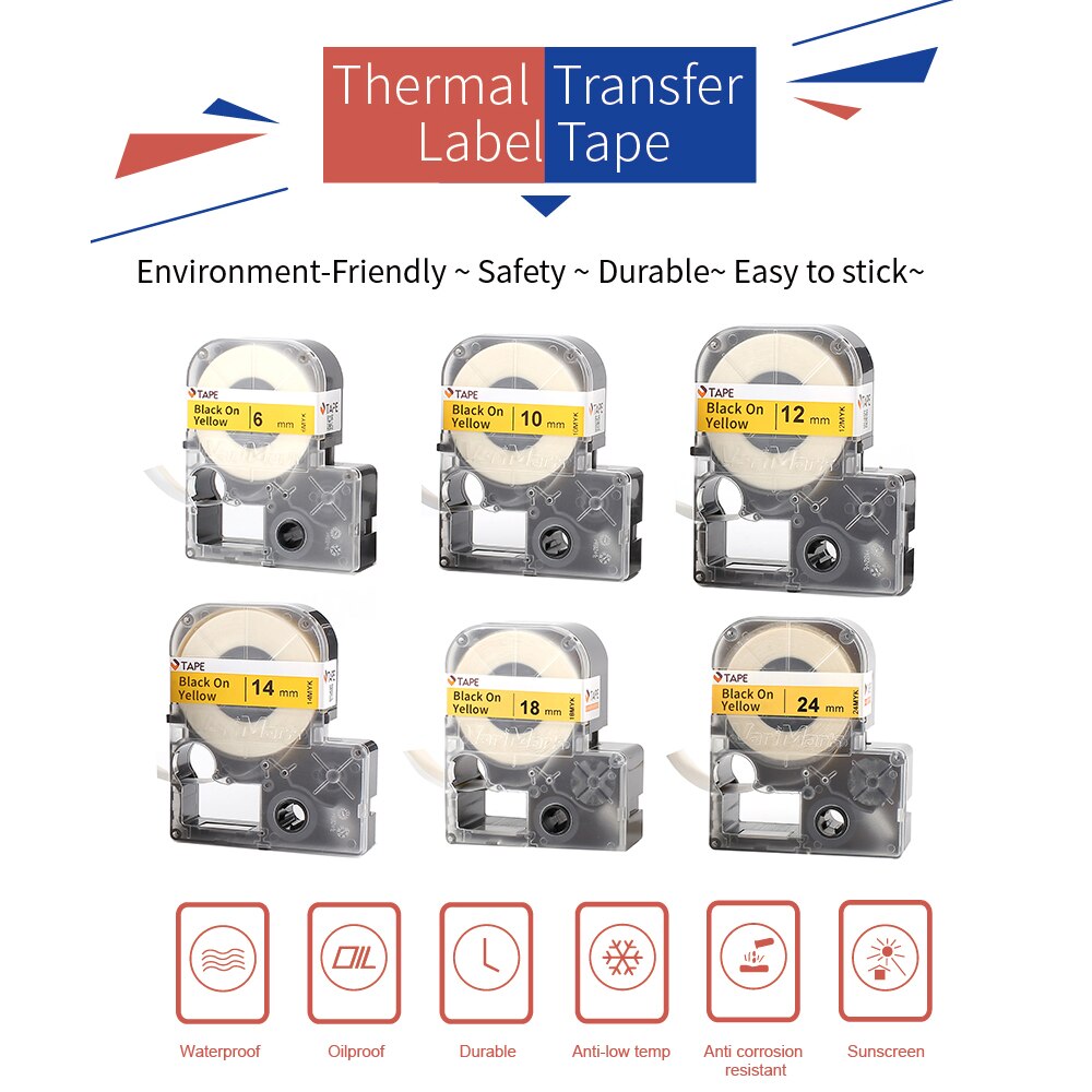 Self-Adhesive Label Tape Self-Laminating Labels Replacement Label Maker 0.24 Inch(6mm)x27.9 Feet(8.5m) Waterproof and Oil-Proof