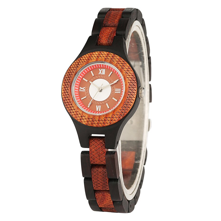 Dameshorloge met kleine wijzerplaat, kwarts, dunne houten band, dameshorloge, armband, rode damesklok voor meisjes