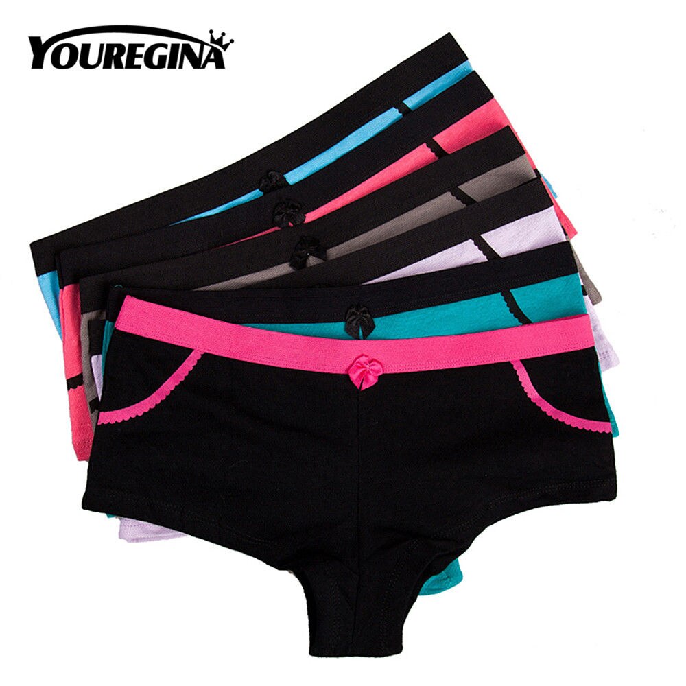 Youregina kvinner sexy boksere kvinne undertøy bomull bokstavtrykk truse dame truser undertøy boyshorts truse 6 stk/lot ml xl: Y6985 / L