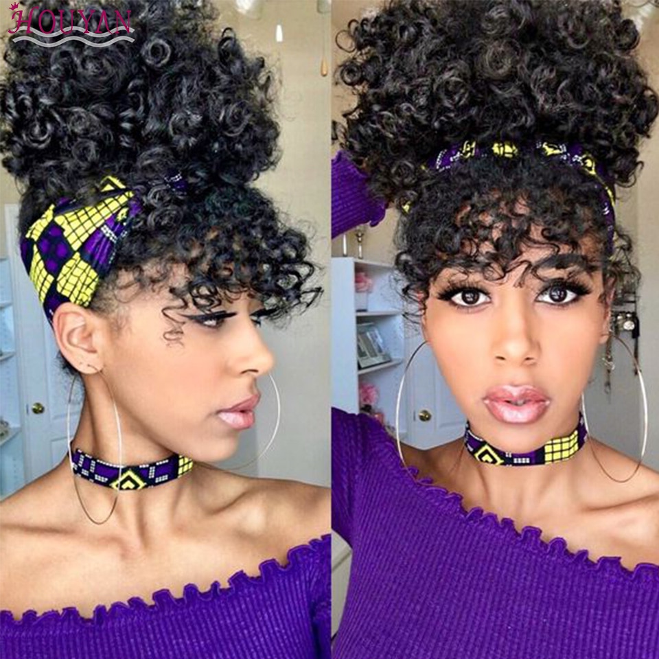 HOUYAN Women's African bun with bangs high temperature and fluffy synthetic ponytail clipped to the hair extension