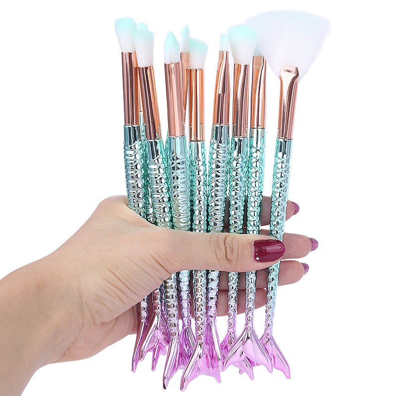 Kit de pincéis de maquiagem pçs/lote, kit de cosméticos de alta qualidade com pincel de sereia, iluminador, base, rosto, sombra, lábios, artista: C