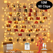 Led ljusslinga 10m fotoklipp usb fairy lights girlander juldekoration fest bröllop jul för sovrum vägg bar skåp