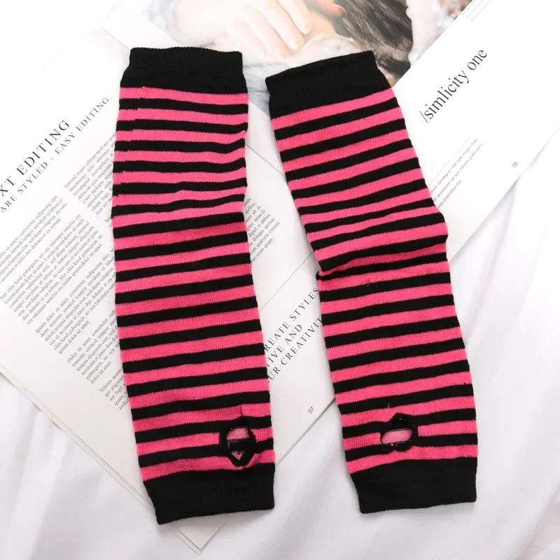 Vrouwen Winter Warme Lange Mouwen Handschoenen Vingerloze Streep Hiphop Gebreide Elleboog Wanten Elastische Outdoor Warmer Arm Halloween: Sky Blue